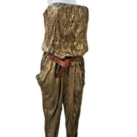 Michael Kors STUNNING Gold Sequin Strapless Jumpsuit w/Removable belt XS  NWOT - Picture 11 of 16